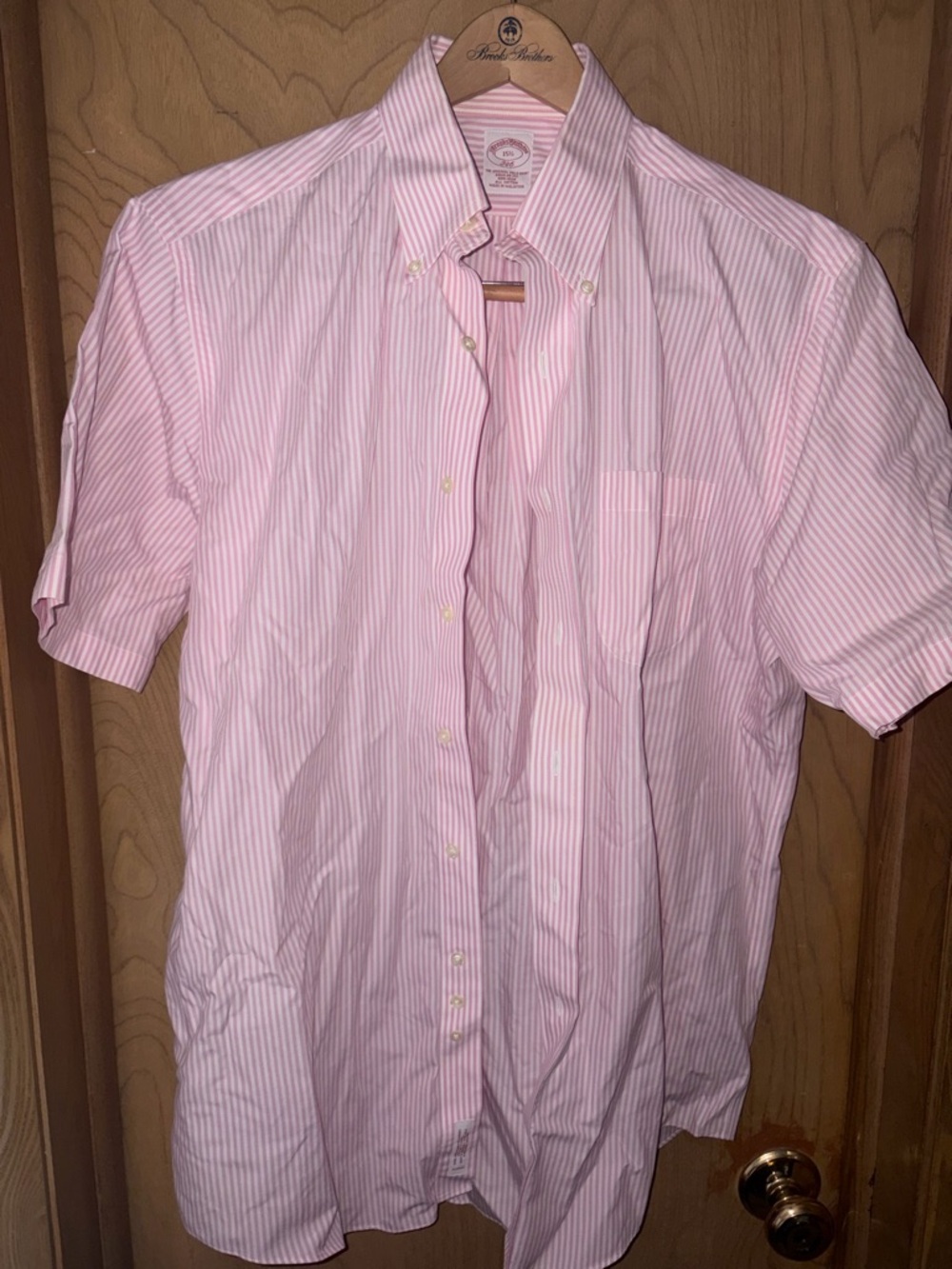 Brooks Brothers 346 Pink University Striped Button Down Short Sleeve Shirt